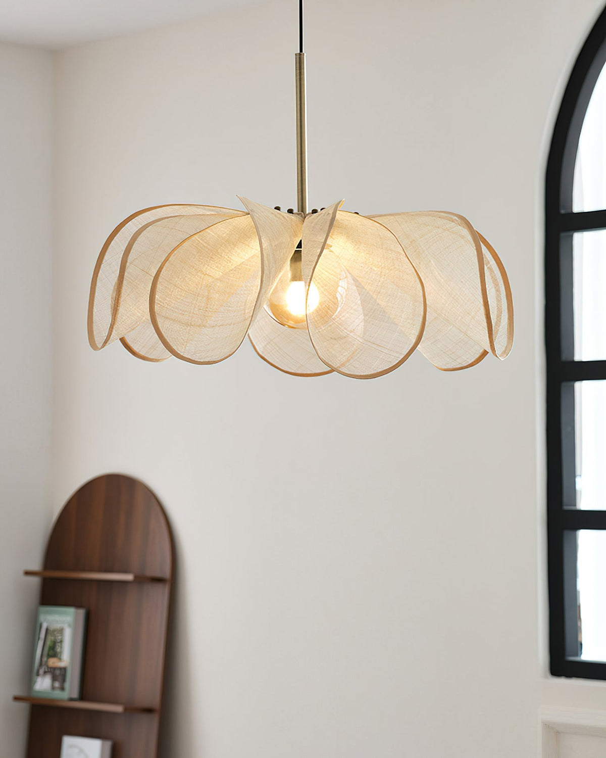 Close-up detail of the black Styria Petals Pendant Lamp's construction.
