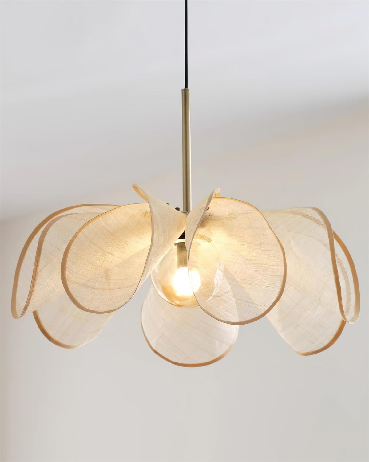Pendant Lamp Petal Plant Fiber Shade Brown Glass Bohemian-Neutral Decor