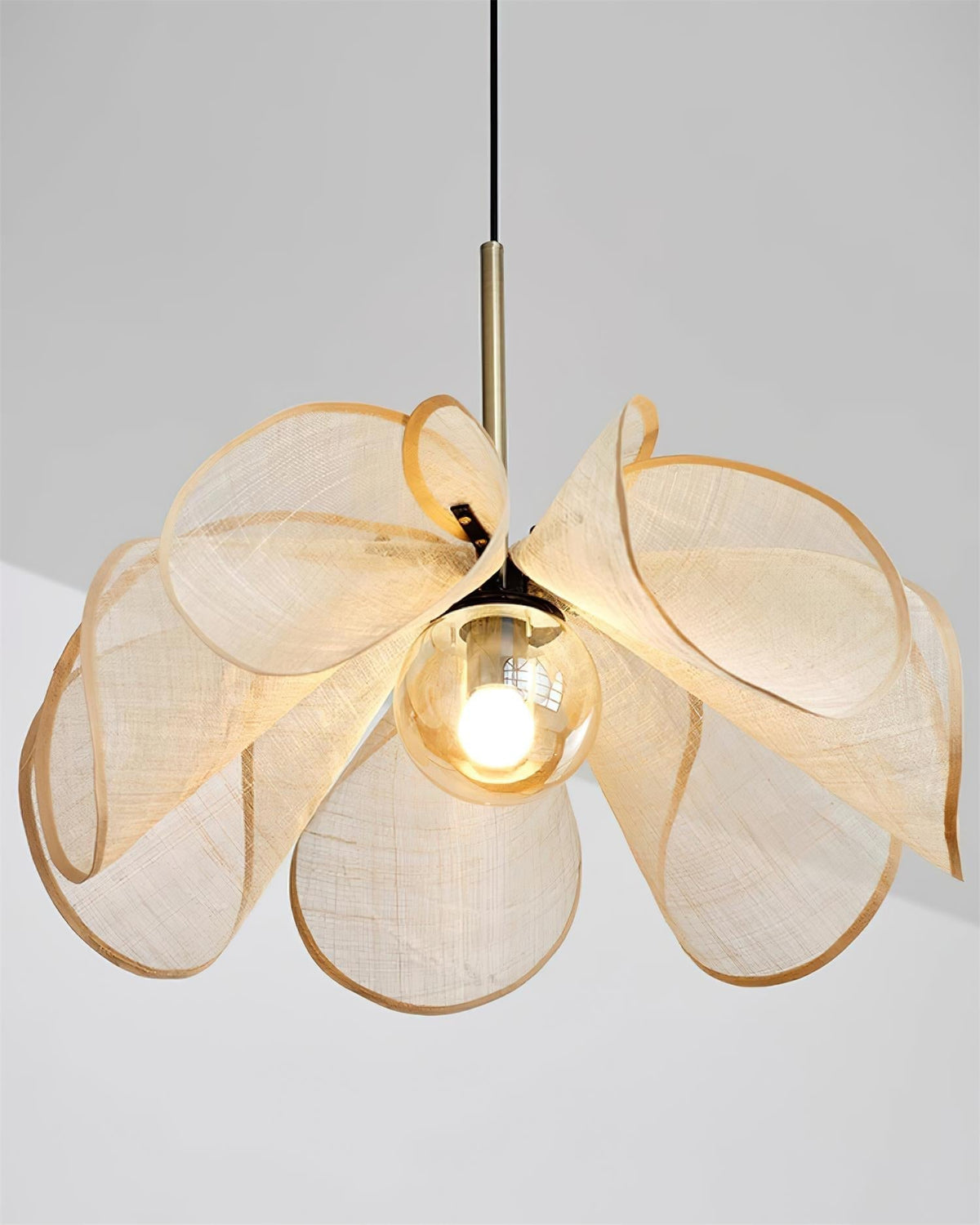 Pendant Lamp Petal Plant Fiber Shade Brown Glass Bohemian-Neutral Decor