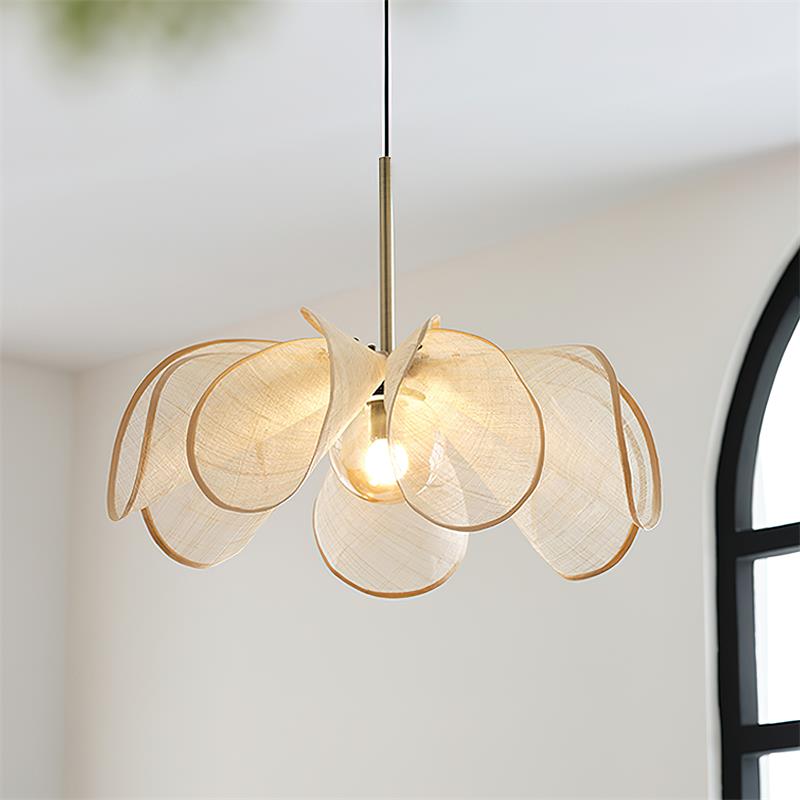 Pendant Lamp Petal Plant Fiber Shade Brown Glass Bohemian-Neutral Decor