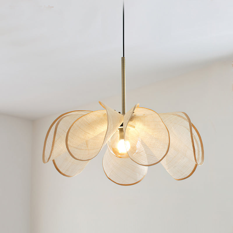 Side profile of the large Styria Petals Pendant Lamp in light brown.