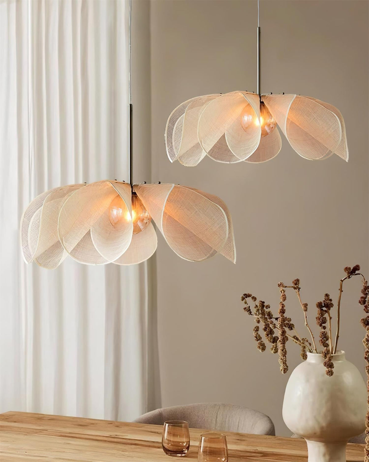 Pendant Lamp Petal Plant Fiber Shade Brown Glass Bohemian-Neutral Decor
