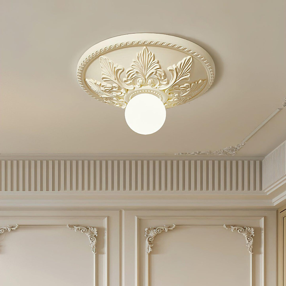 Ceiling Light Resin Canopy Glass Globe Classic Ornate-Neutral Decor