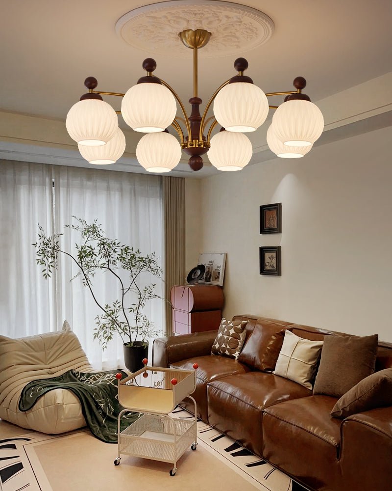 Virara Lustre Classique Orbe Bois Verre Traditionnel