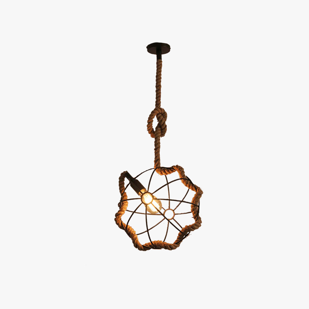 Epoch Suspension LED Rétro en Métal Noir/Barre de Corde/Salon