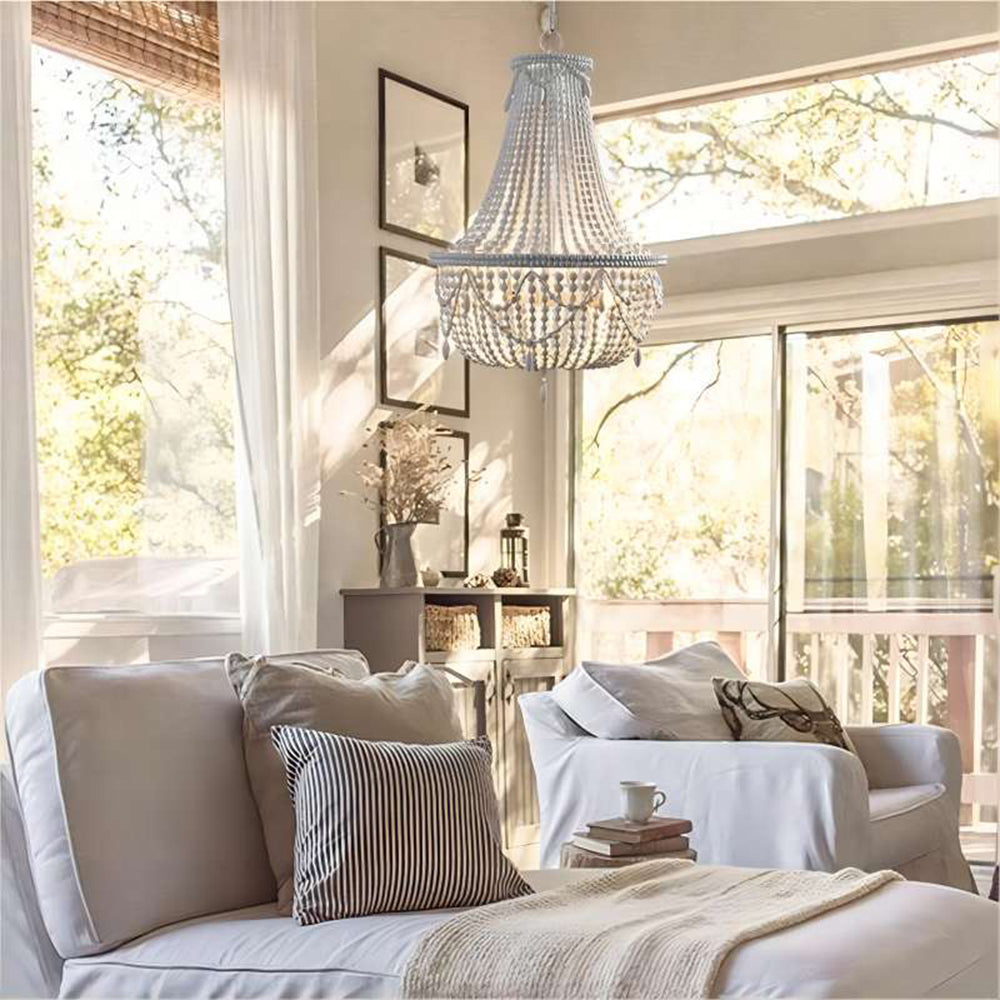 Silva Suspension Irrégulière Vintage Luxe, Métal/Bois, Vieux Blanc, Salon
