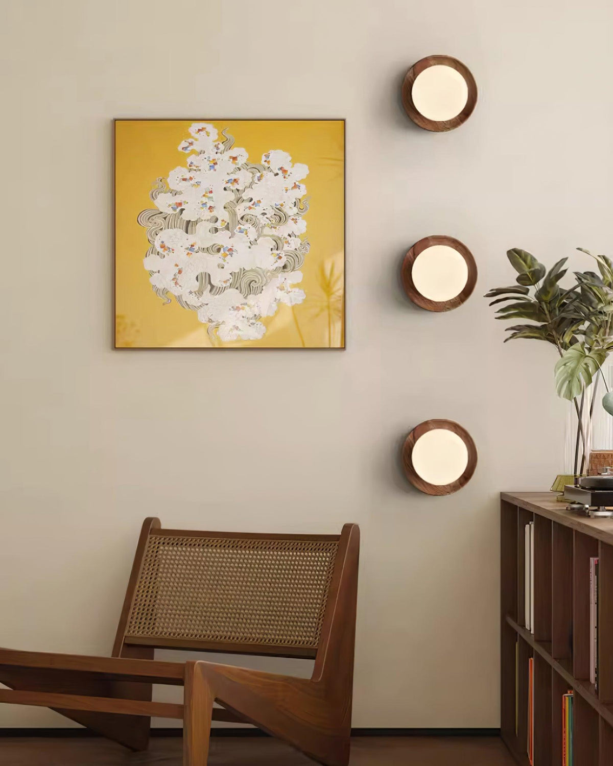 Wall Lamp Metal Body with Wood Rim Minimalist Style-Neutral Decor