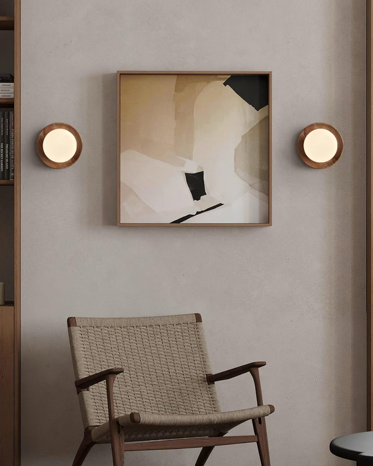 Wall Lamp Metal Body with Wood Rim Minimalist Style-Neutral Decor