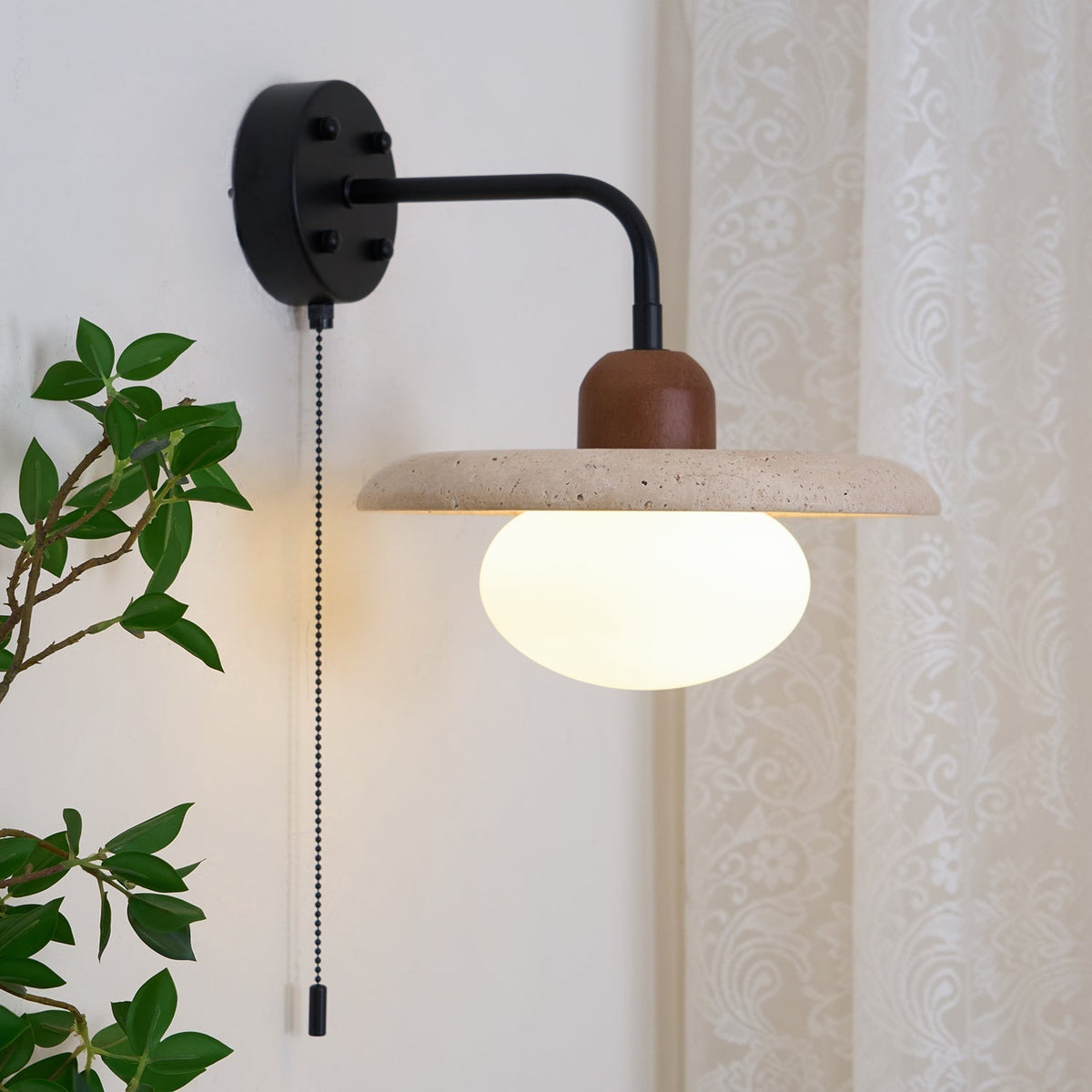 Solaro Travertine Wall Light Pull Chain Switch-Neutral Decor
