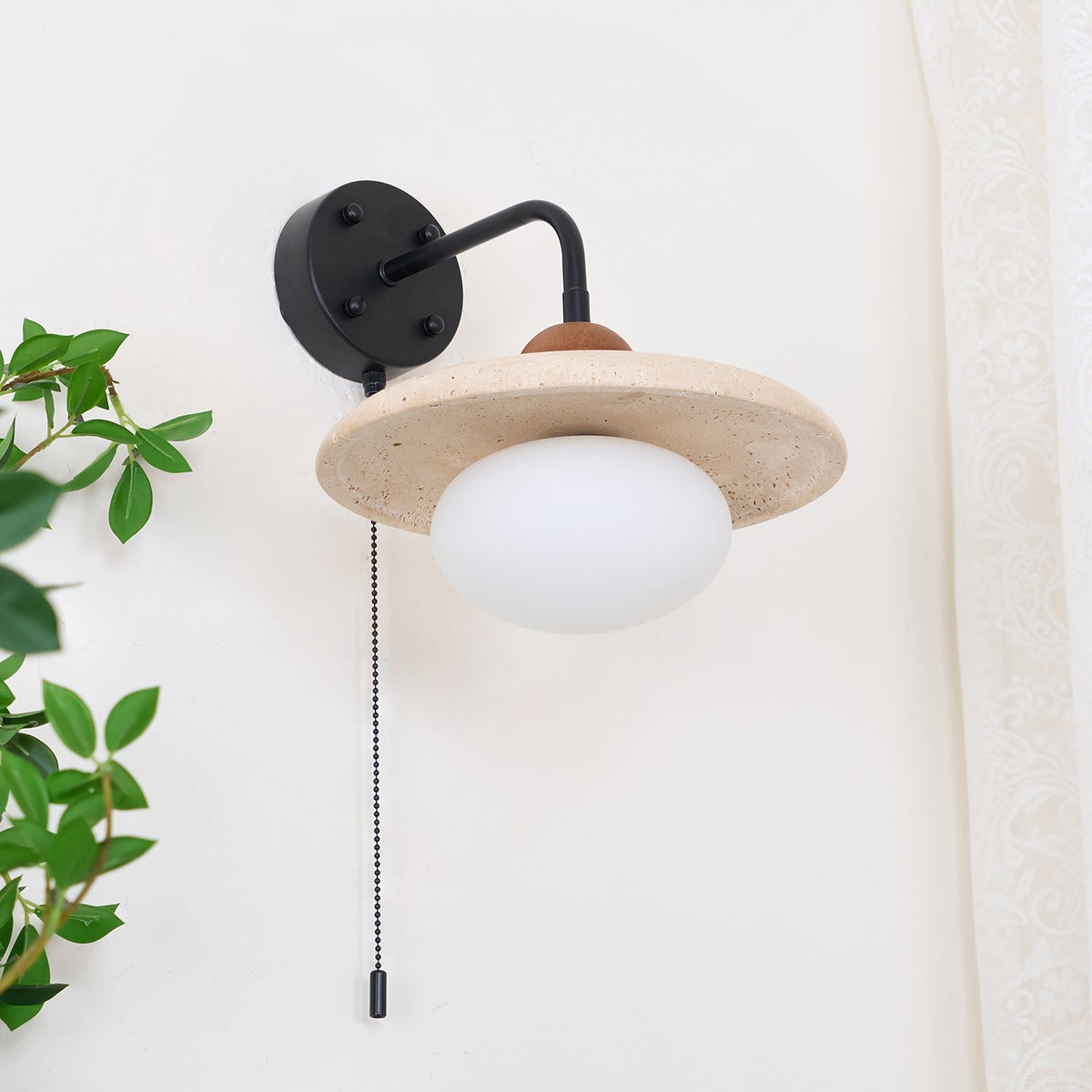 Solaro Travertine Wall Light Pull Chain Switch-Neutral Decor