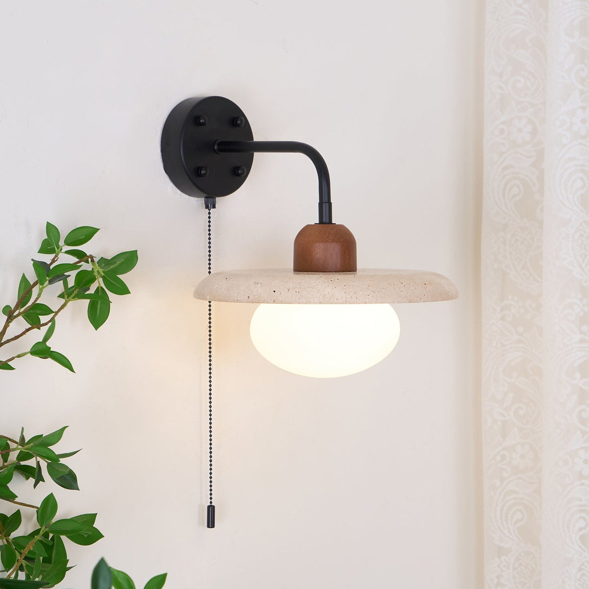 Solaro Travertine Wall Light Pull Chain Switch-Neutral Decor