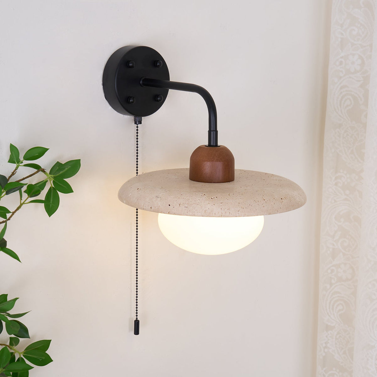 Solaro Travertine Wall Light Pull Chain Switch-Neutral Decor