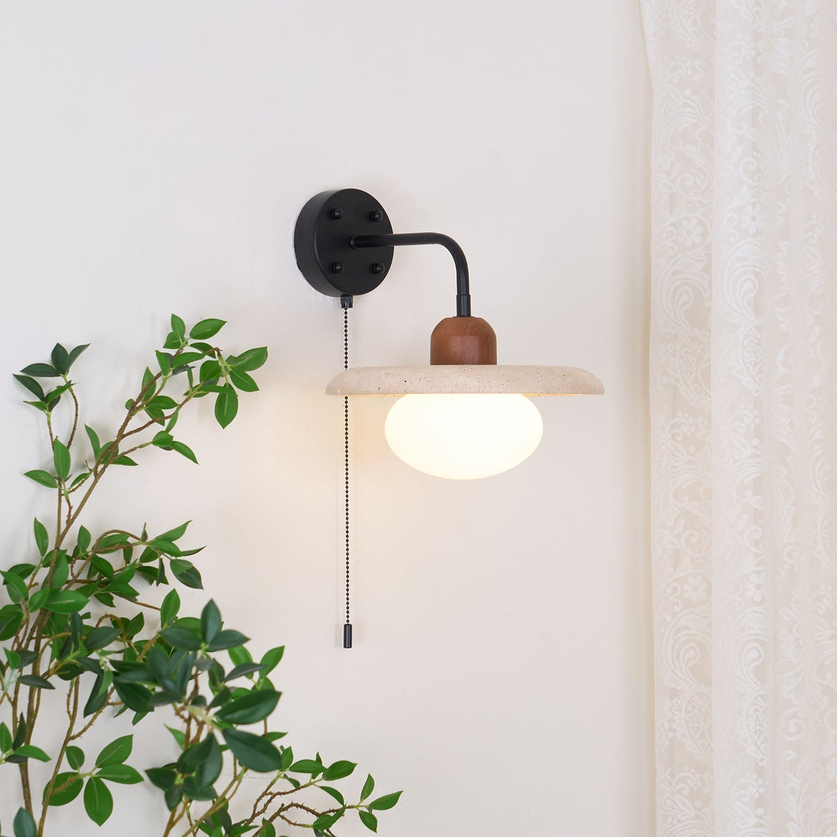 Solaro Travertine Wall Light Pull Chain Switch-Neutral Decor