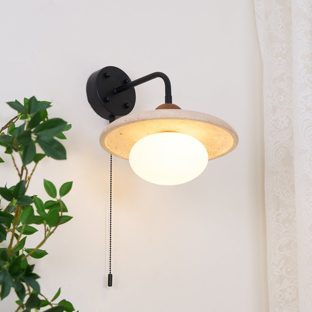 Solaro Travertine Wall Light Pull Chain Switch-Neutral Decor
