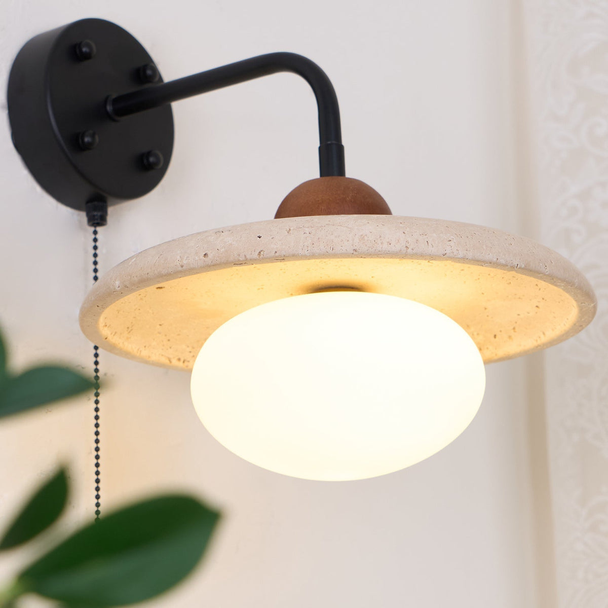 Solaro Travertine Wall Light Pull Chain Switch-Neutral Decor