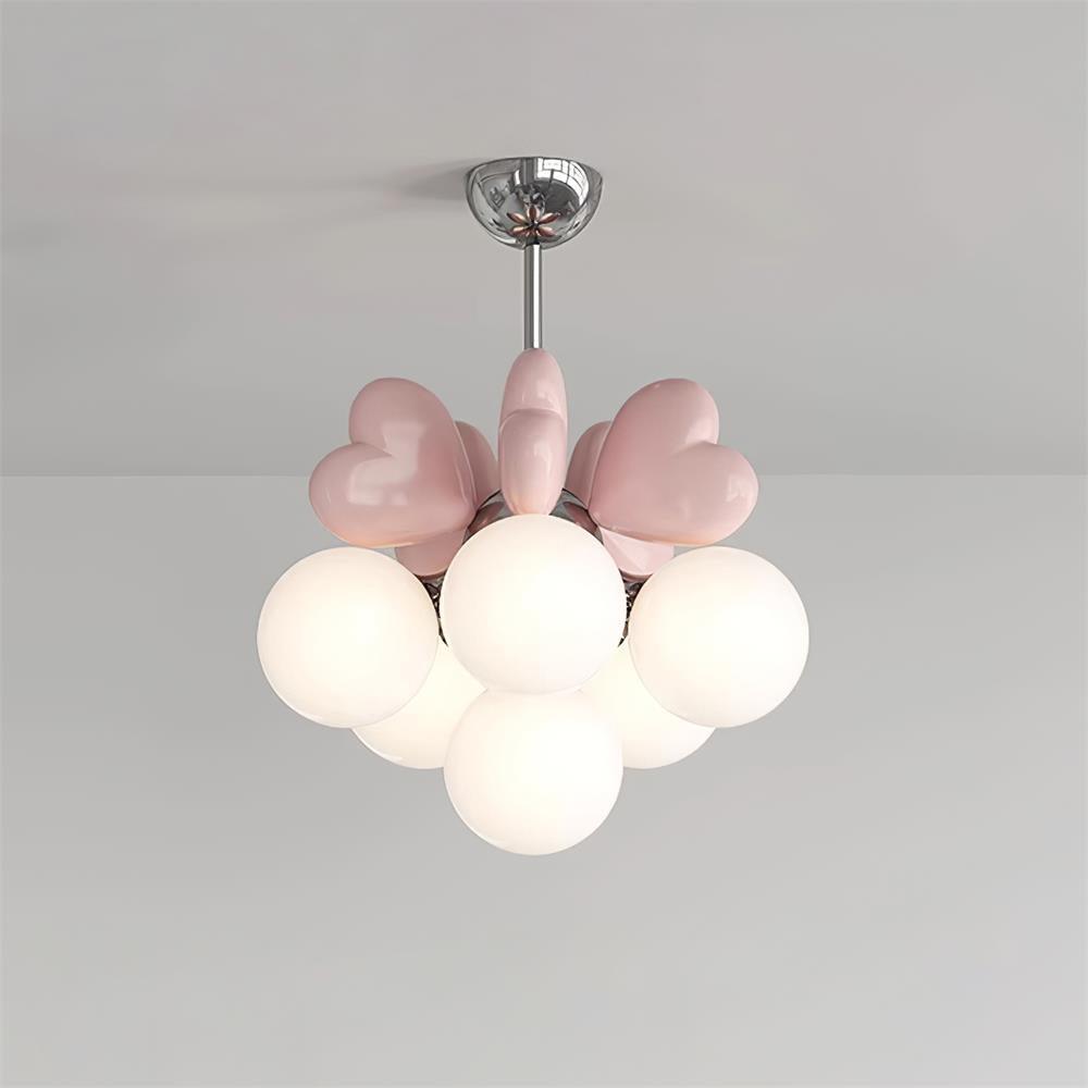 Chandelier Heart Accents Globe Shades Playful Modern Kids Room-Neutral Decor