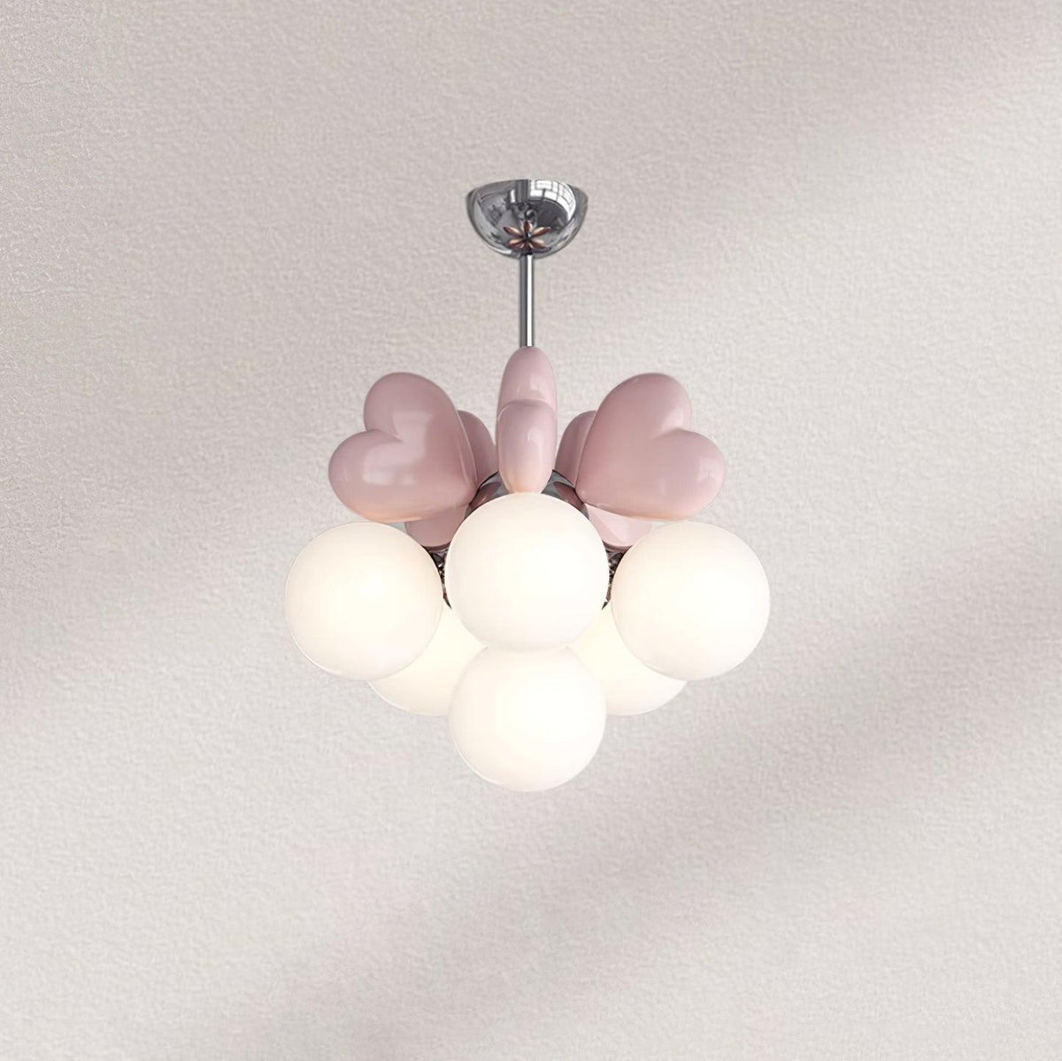 Chandelier Heart Accents Globe Shades Playful Modern Kids Room-Neutral Decor