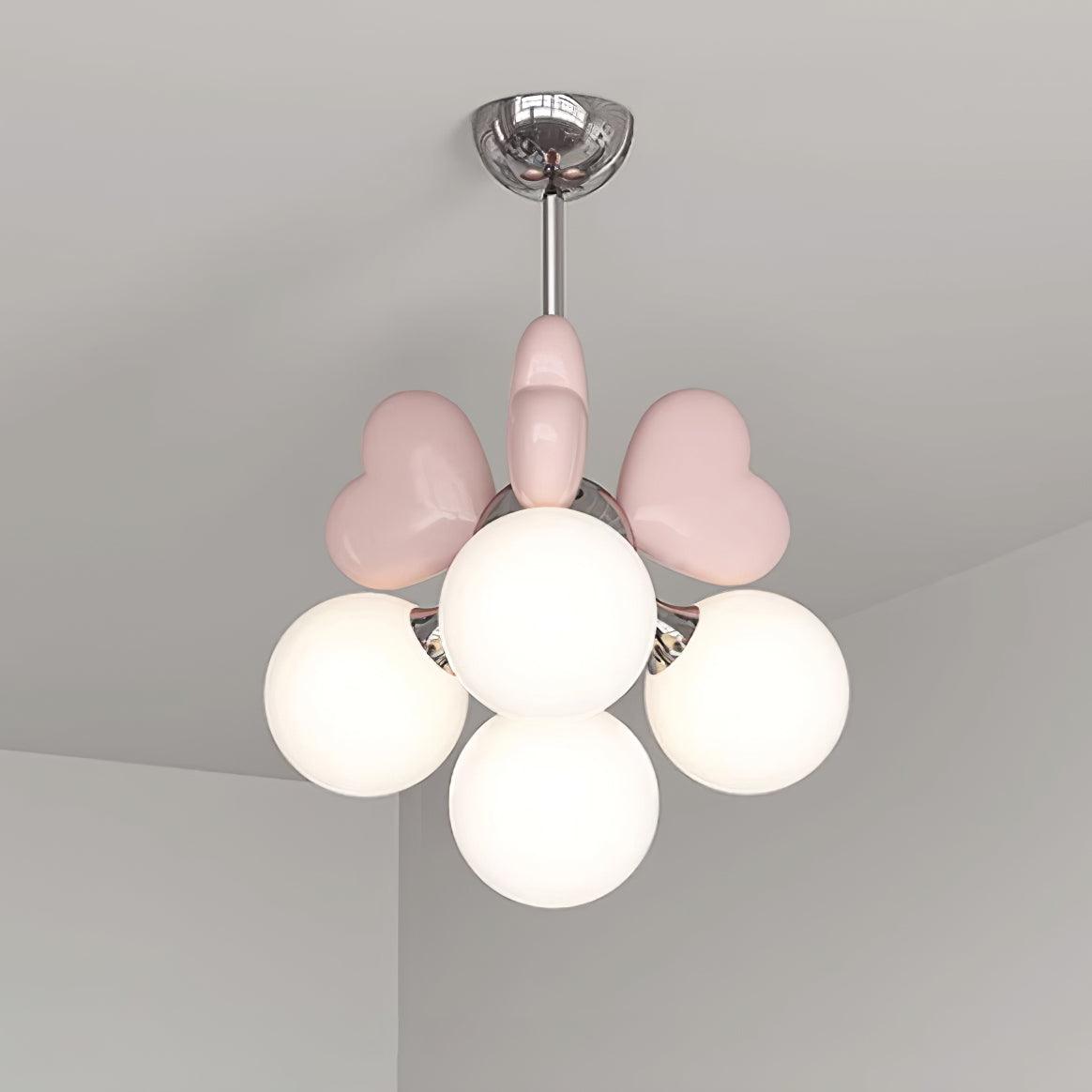 Chandelier Heart Accents Globe Shades Playful Modern Kids Room-Neutral Decor