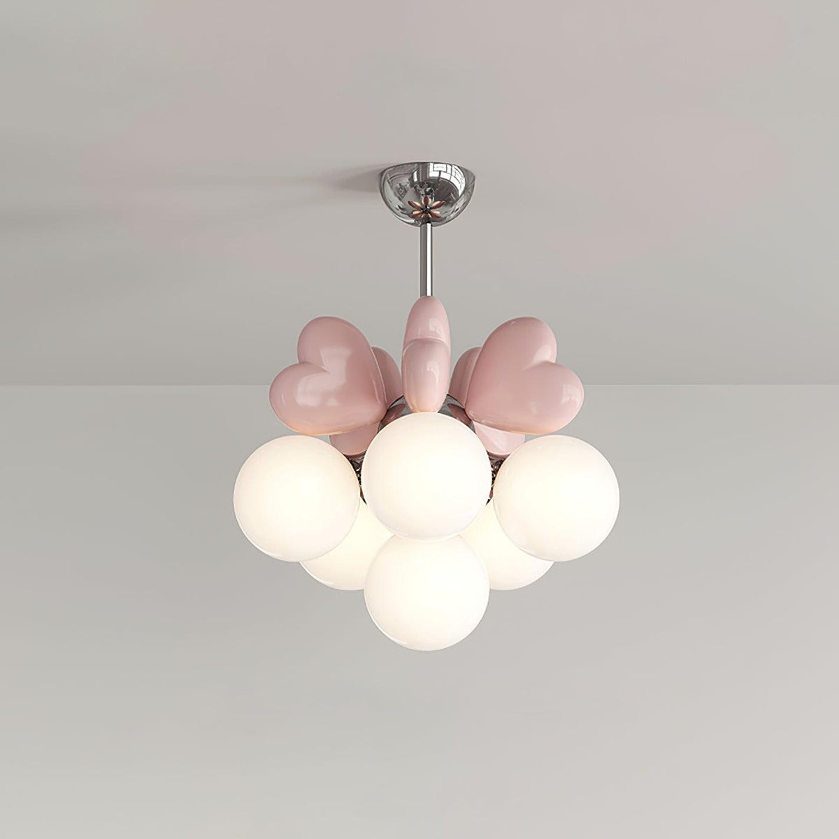 Chandelier Heart Accents Globe Shades Playful Modern Kids Room-Neutral Decor