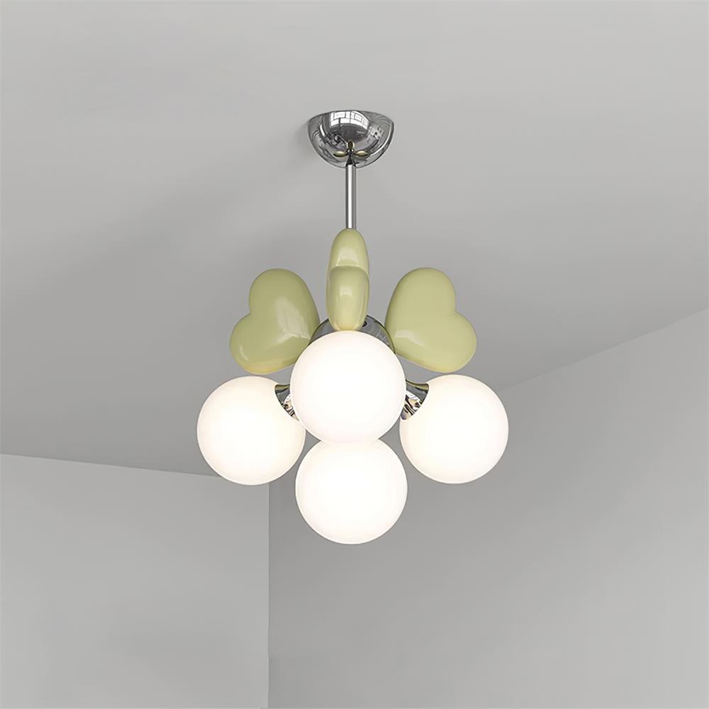 Chandelier Heart Accents Globe Shades Playful Modern Kids Room-Neutral Decor
