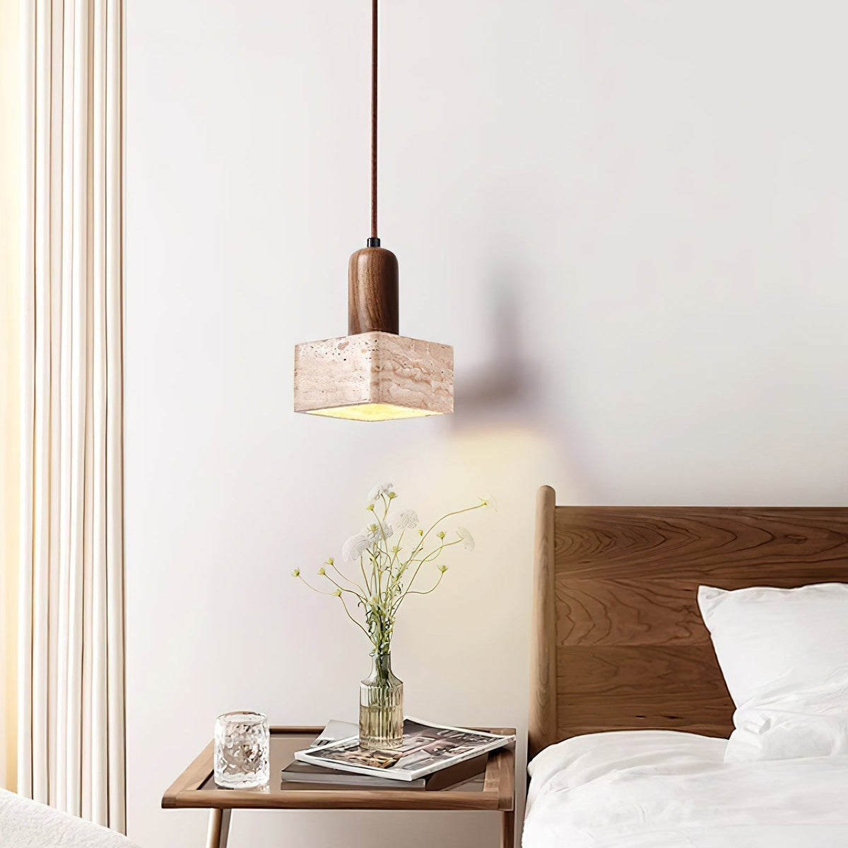 Ritta Square Travertine Pendant Light-Neutral Decor