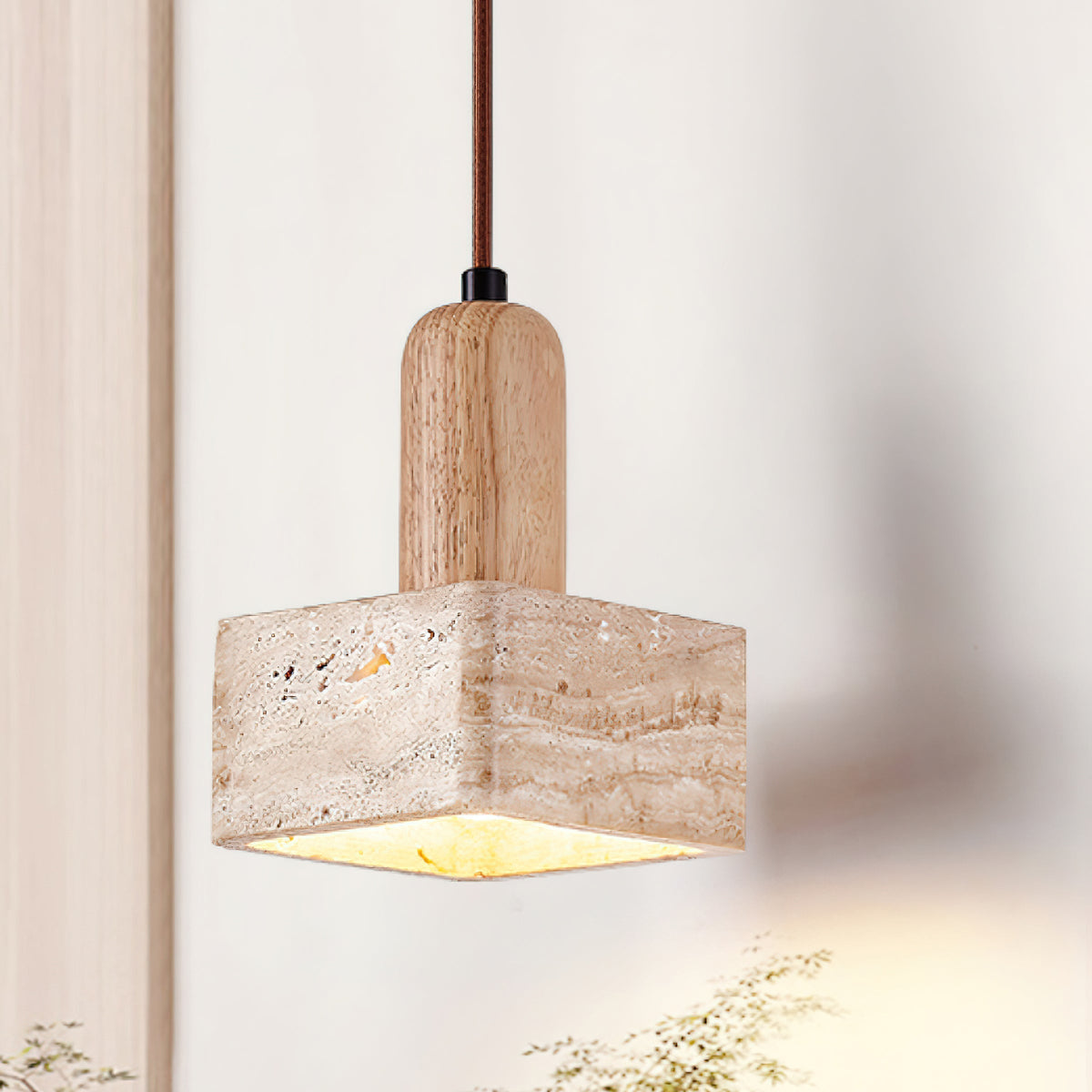 Ritta Square Travertine Pendant Light-Neutral Decor