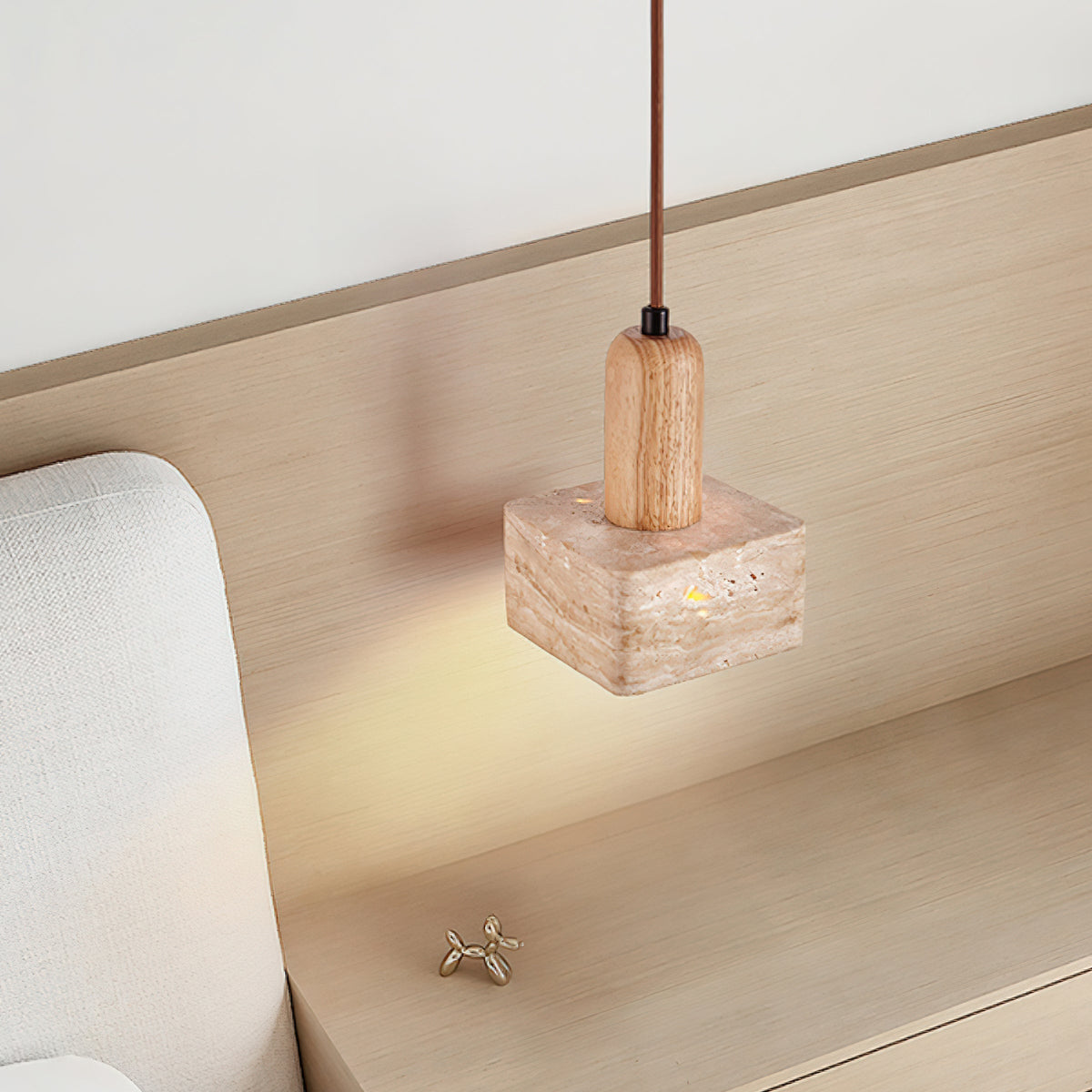 Ritta Square Travertine Pendant Light-Neutral Decor