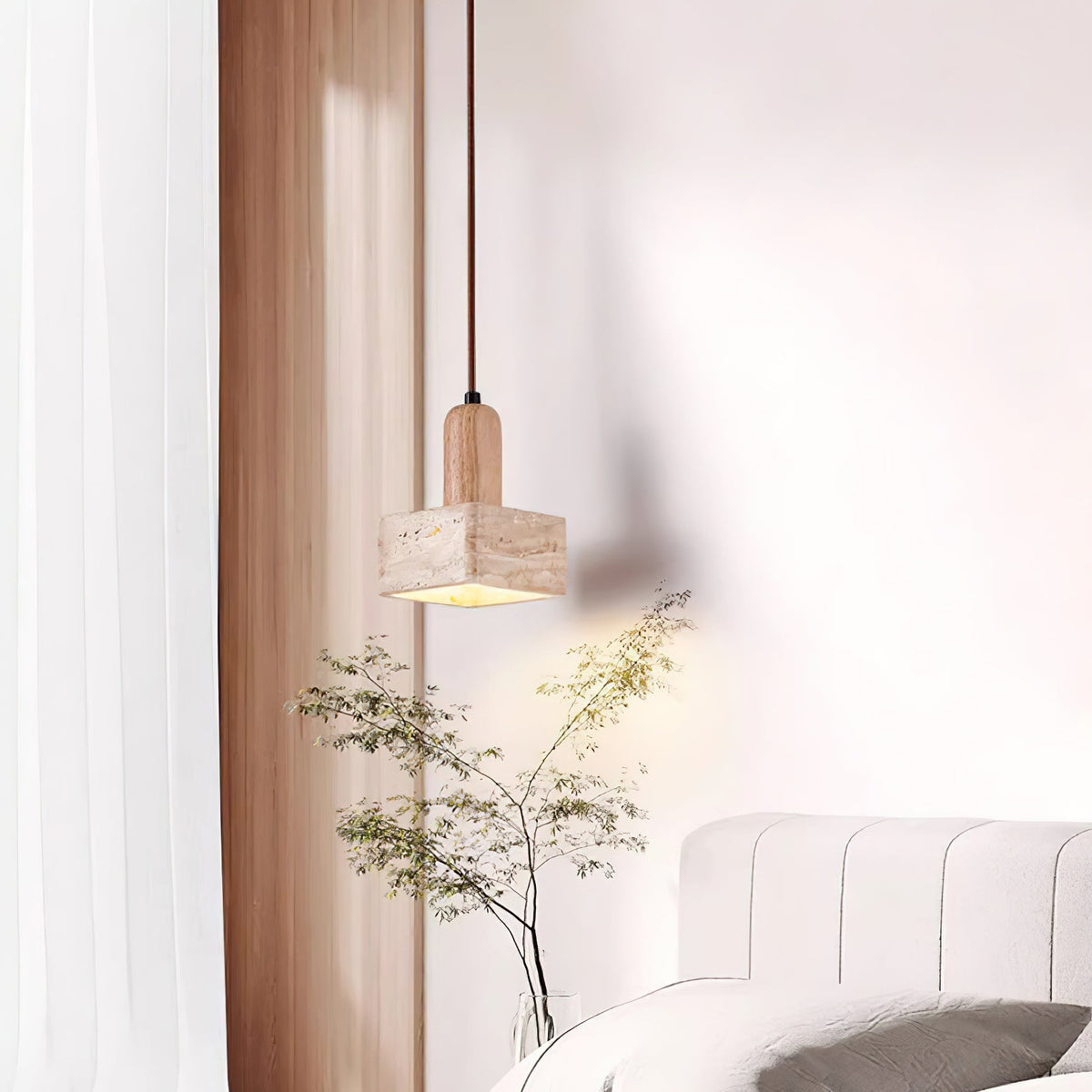 Ritta Square Travertine Pendant Light-Neutral Decor