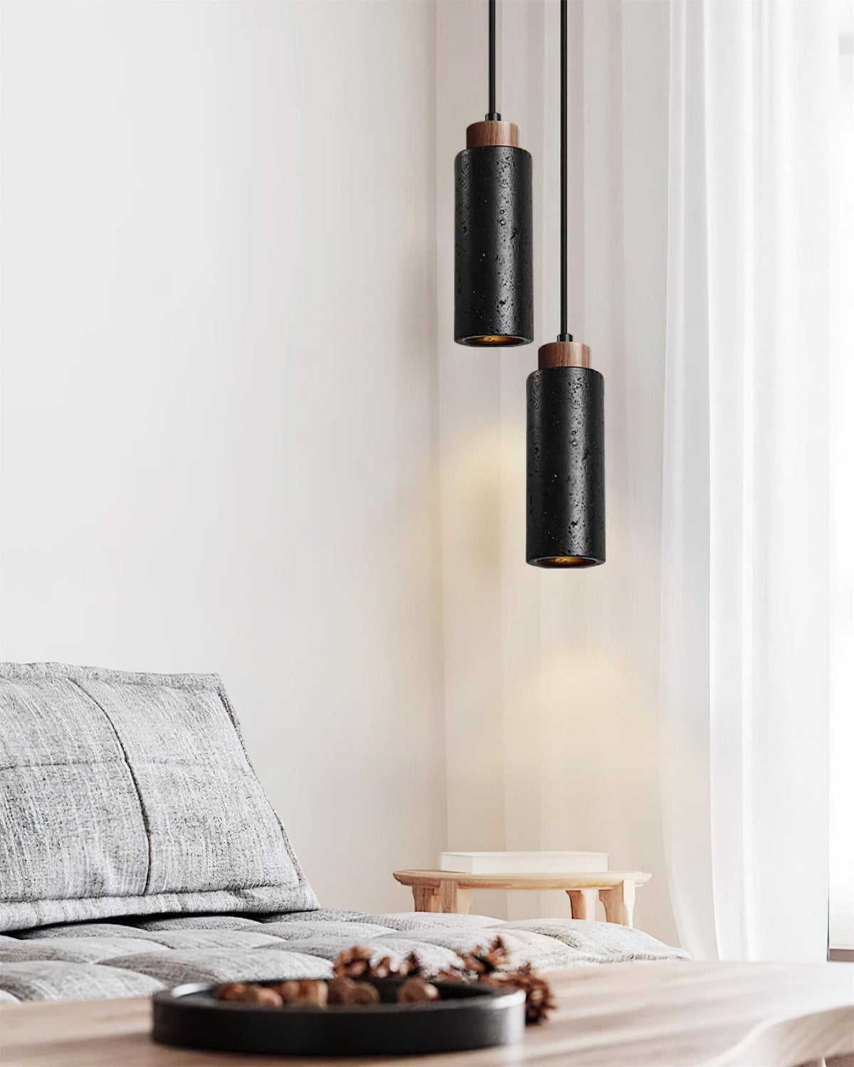 Nerova Pendant Light Travertine Wood Minimalist-Neutral Decor