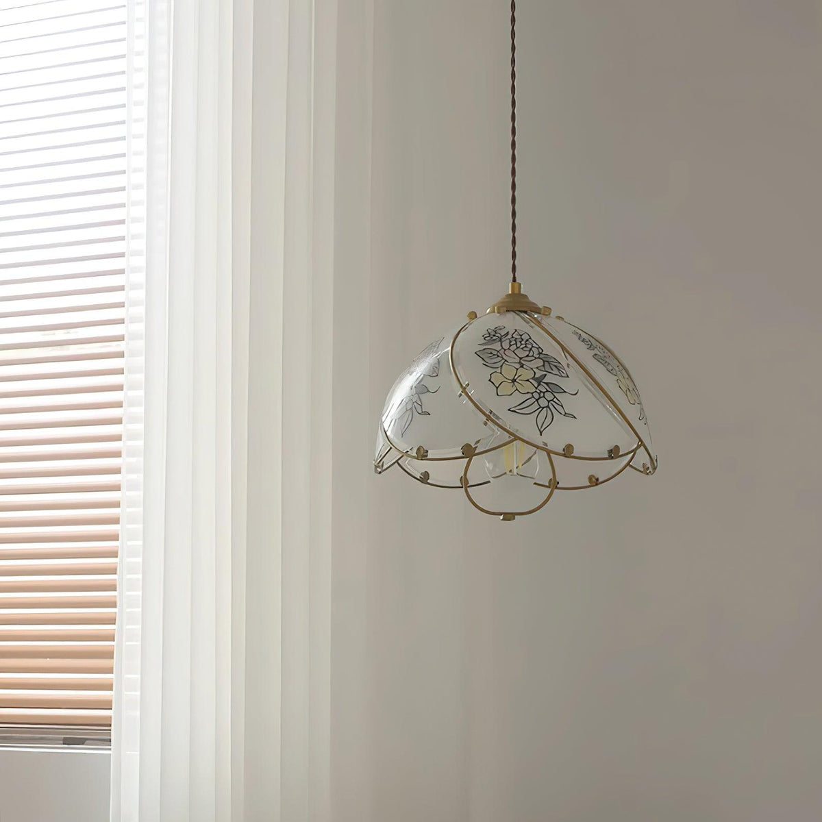 Pendant Lamp Glass Petal Shade Metal Frame Vintage-Neutral Decor