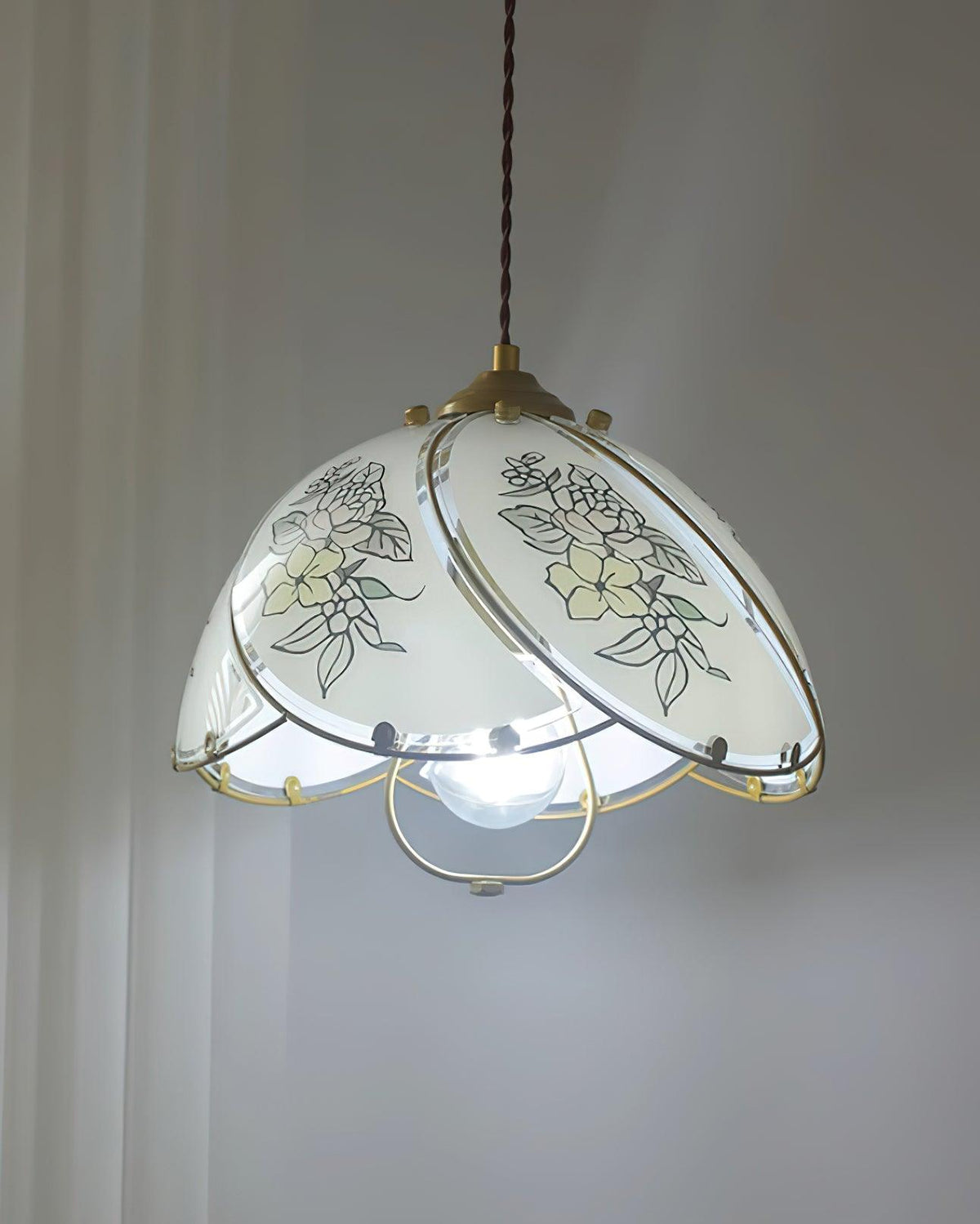Pendant Lamp Glass Petal Shade Metal Frame Vintage-Neutral Decor