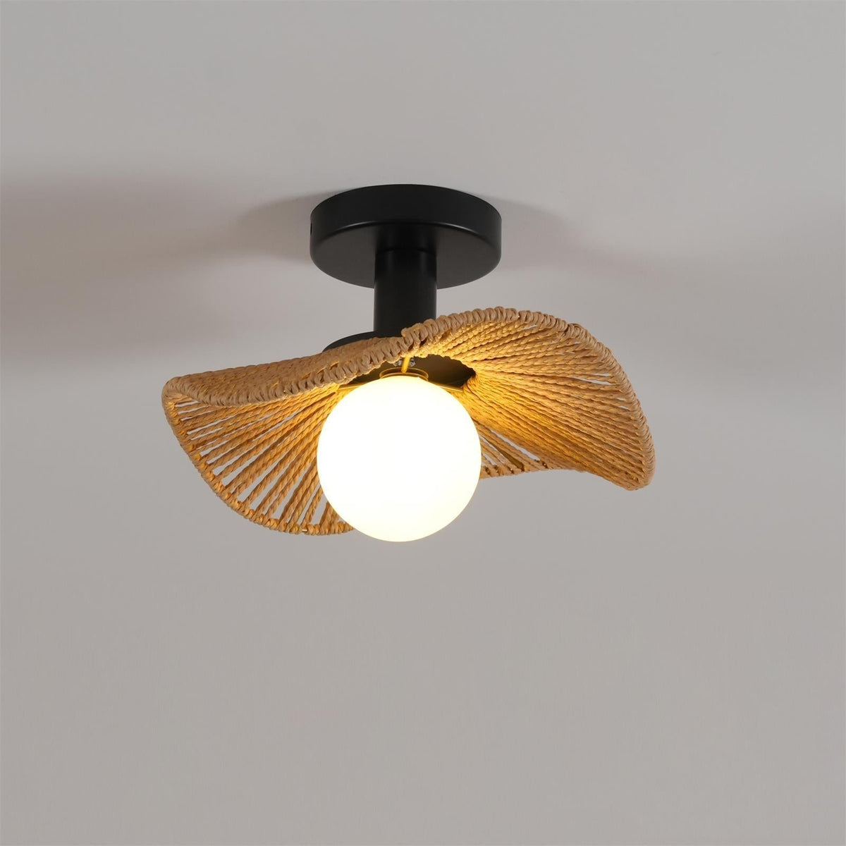 Fynora Woven Semi Flush Ceiling Light-Neutral Decor
