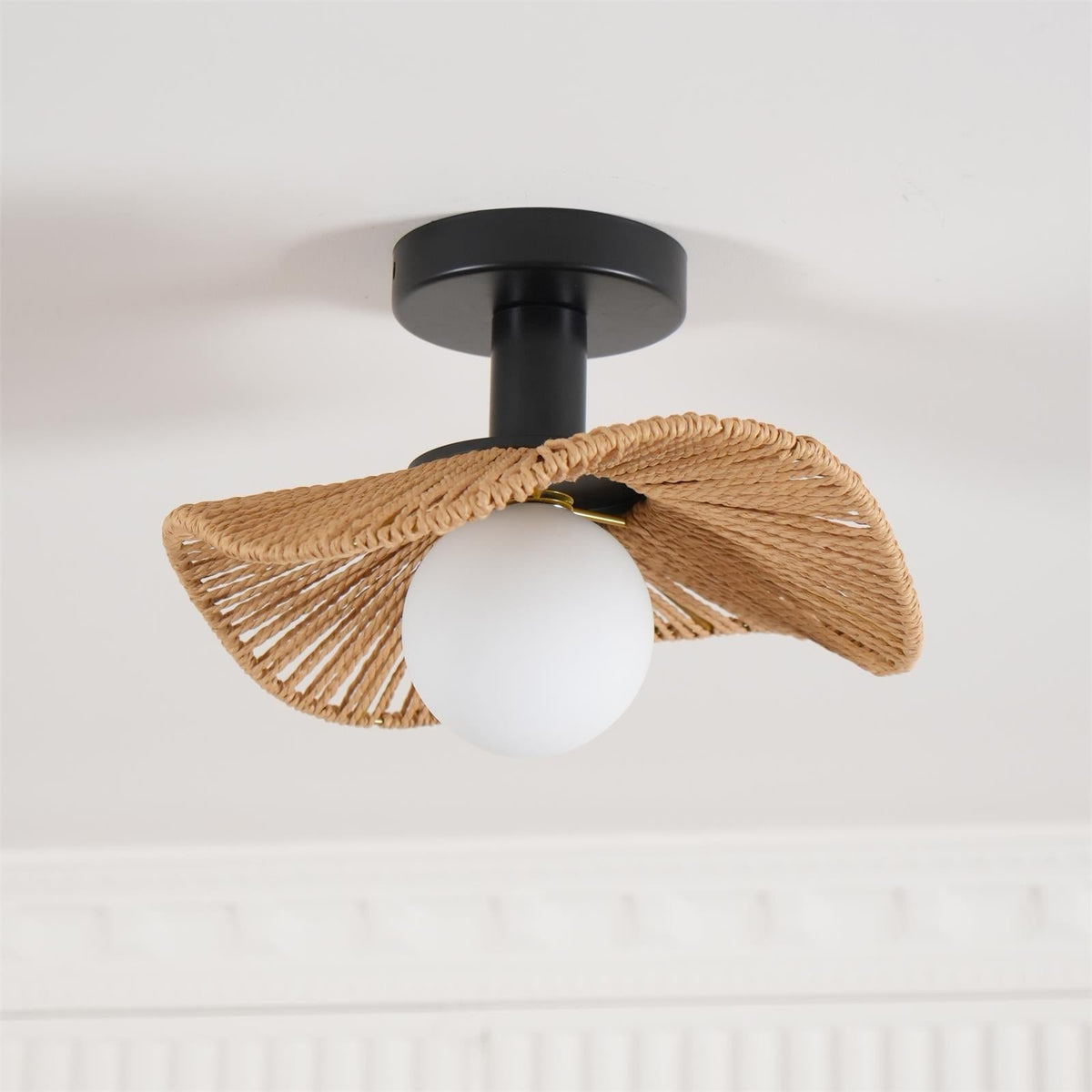 Fynora Woven Semi Flush Ceiling Light-Neutral Decor
