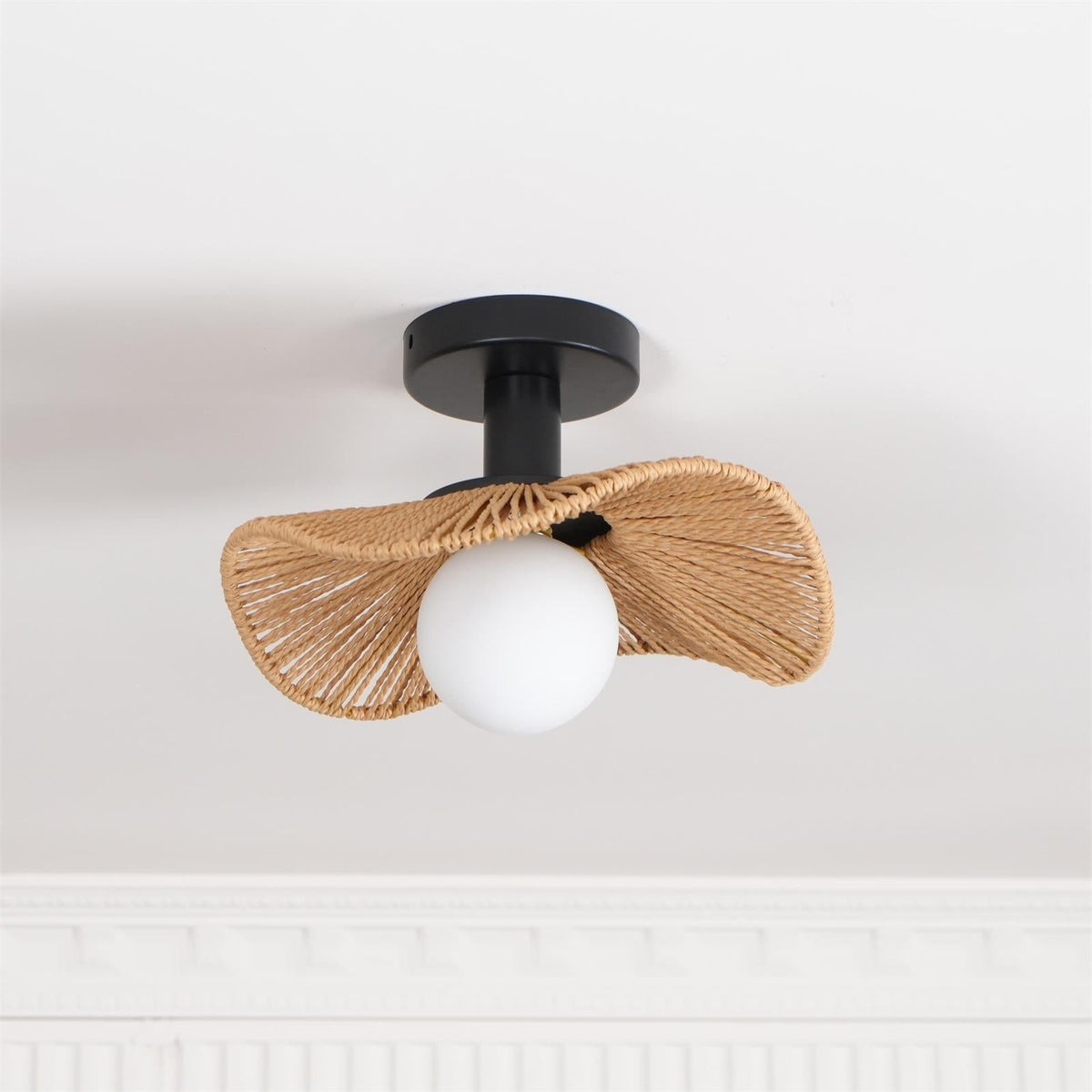 Fynora Woven Semi Flush Ceiling Light-Neutral Decor