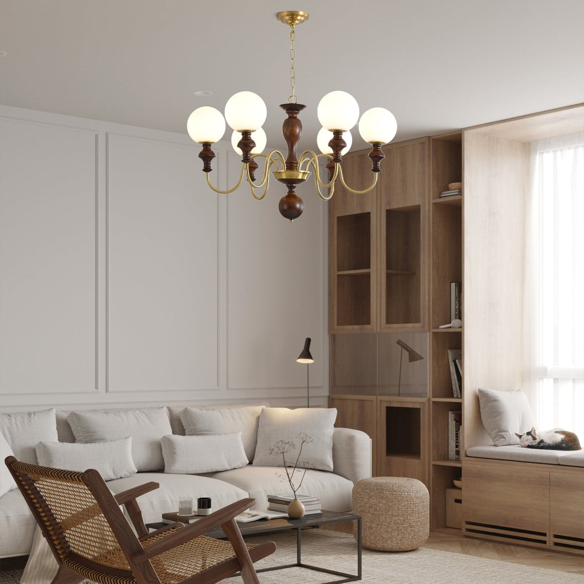 Darenoris Lustre Bois Laiton Globe Intemporel