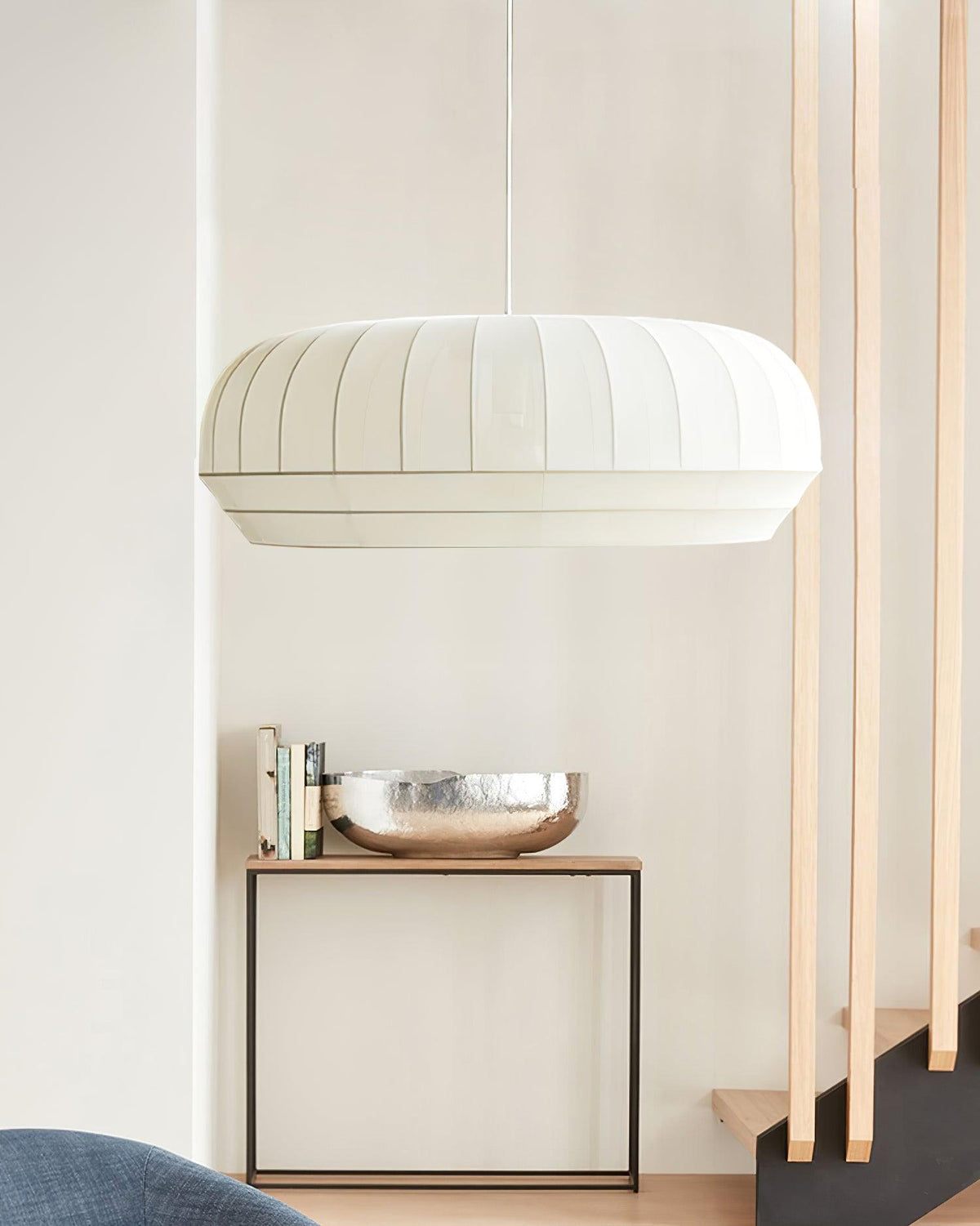 Taro Pendant Lamp Silk Shade White Fabric Vertical Lines Soft Modern Minimalist-Neutral Decor