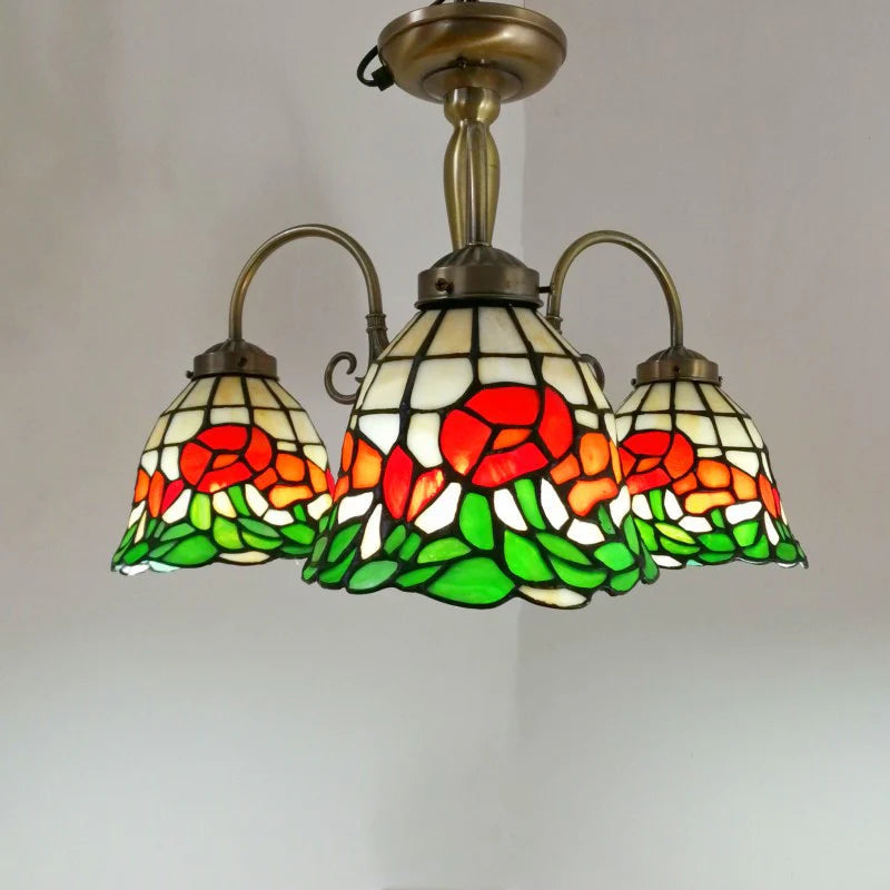 Tiffany Rétro LED Fleur Lustre Colorée Bar/Chambre À Coucher/Salon