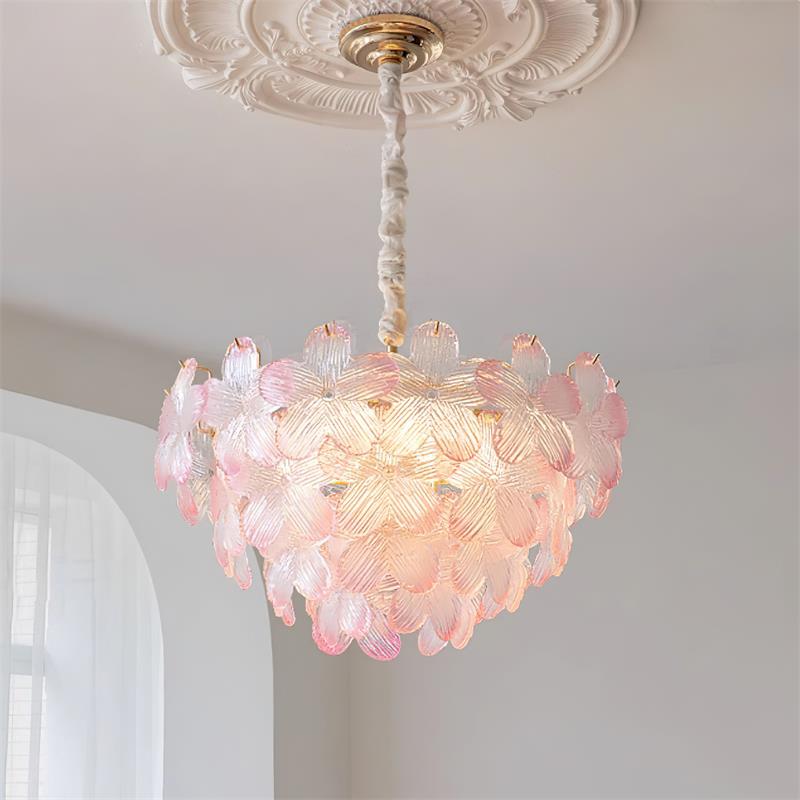 Cavine Pink Glass Flower Chandelier-Neutral Decor