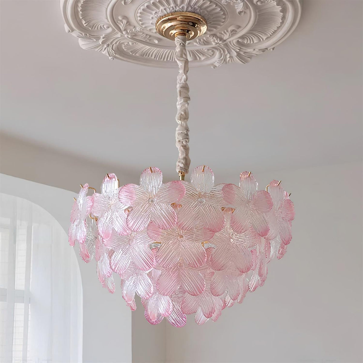 Cavine Pink Glass Flower Chandelier-Neutral Decor