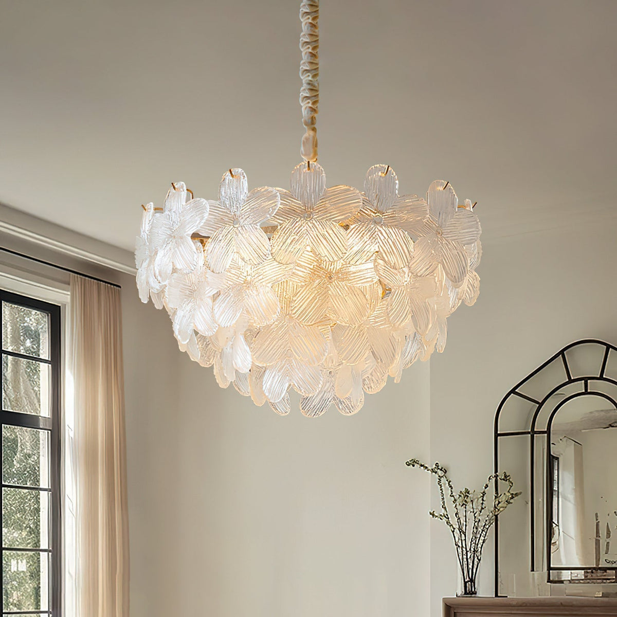 Cavine Pink Glass Flower Chandelier-Neutral Decor