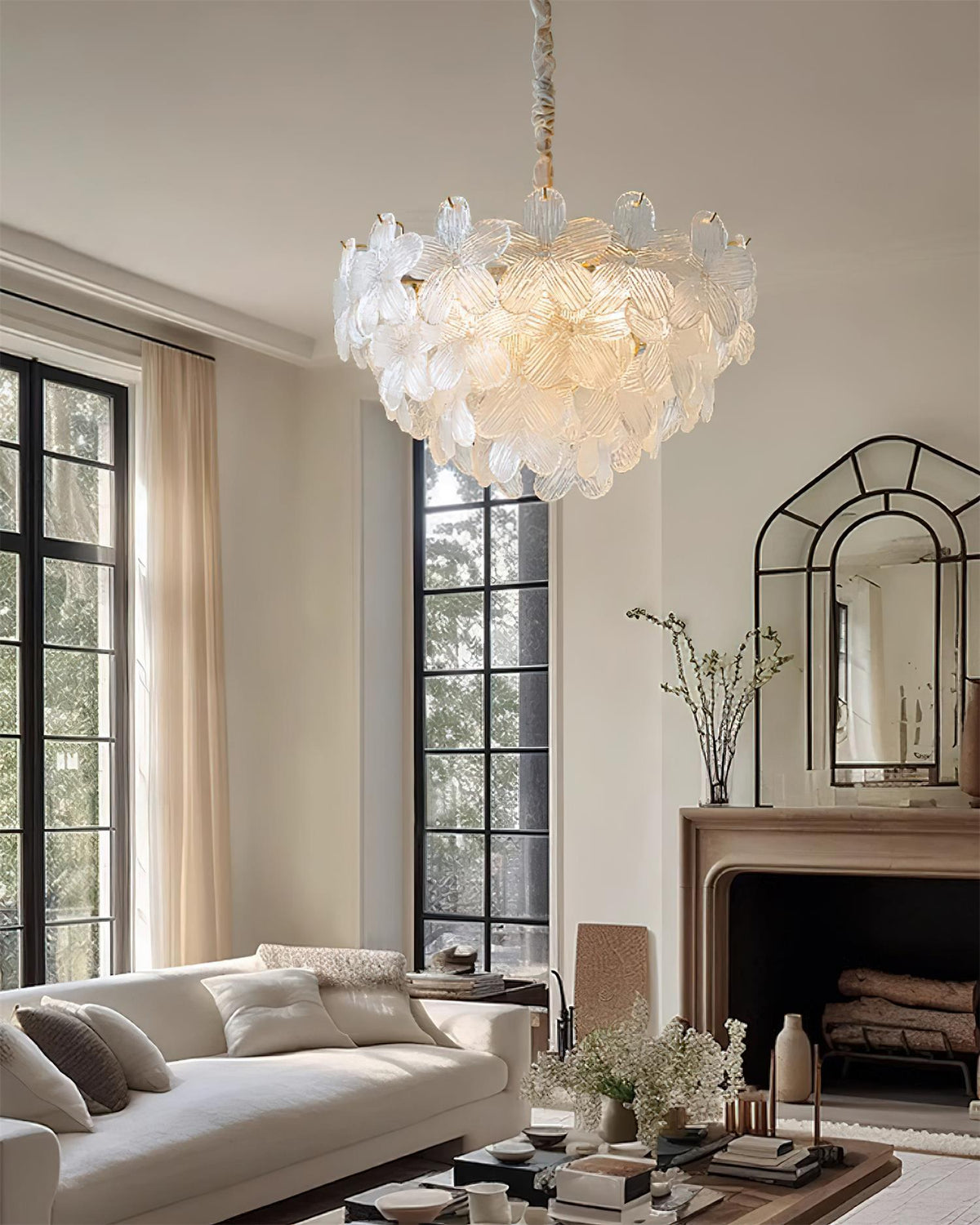 Cavine Pink Glass Flower Chandelier-Neutral Decor