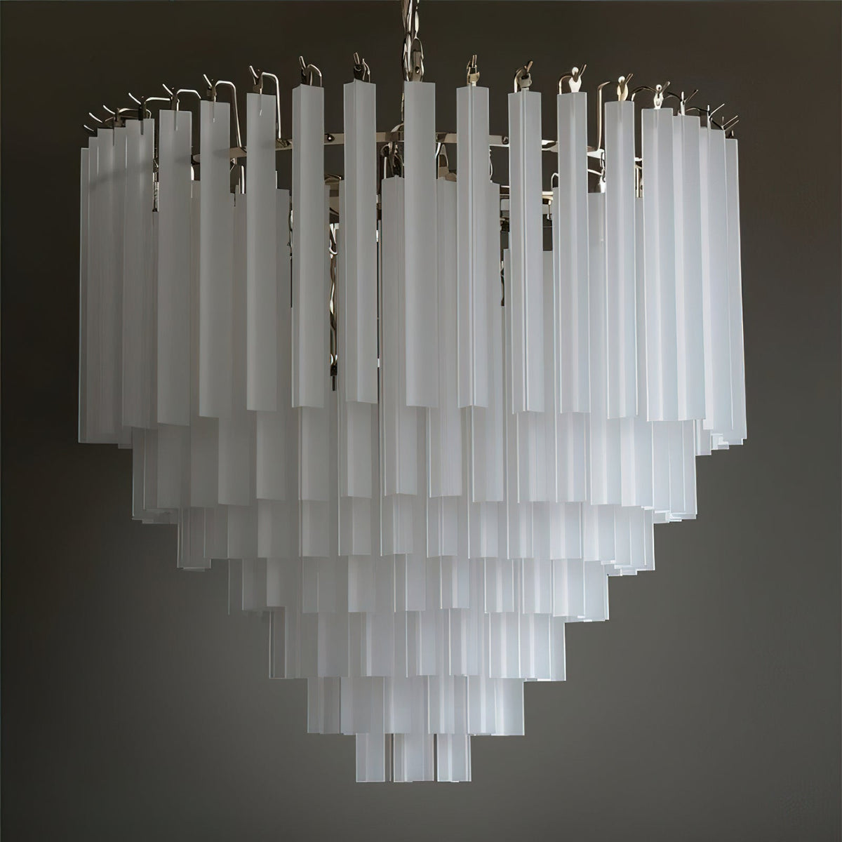 Side view of the Triedra Cascade Chandelier showing its layered structure.