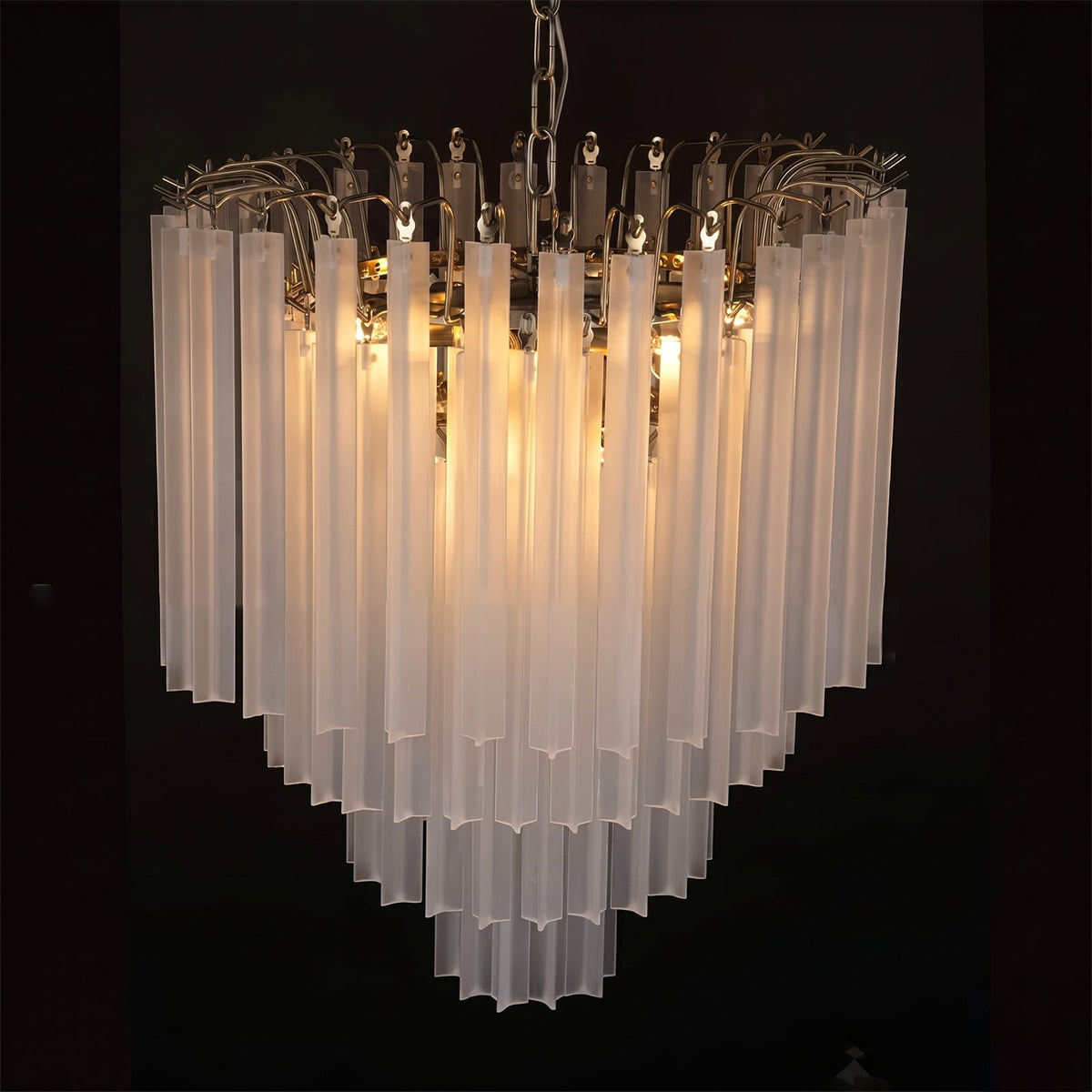 Triedra Cascade Chandelier viewed from below, showing the orbital core.