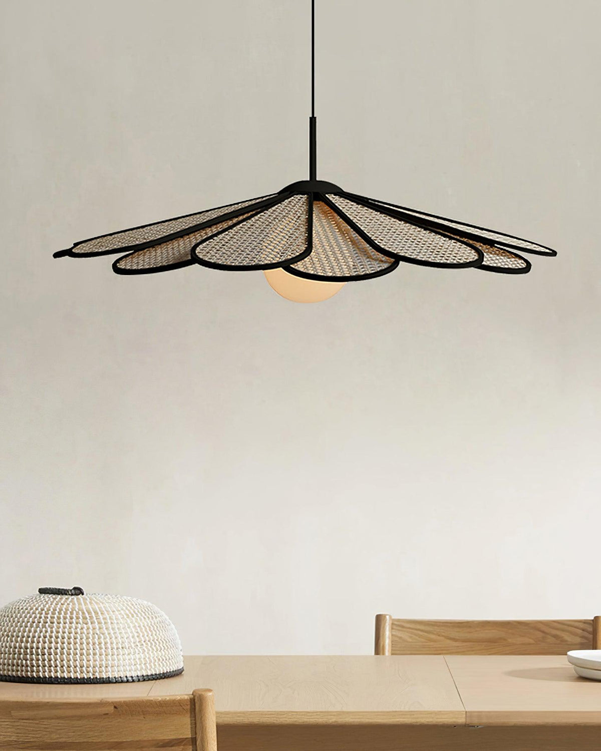 Pendant Lamp Rattan Petal Shade Metal Frame Tropical-Neutral Decor
