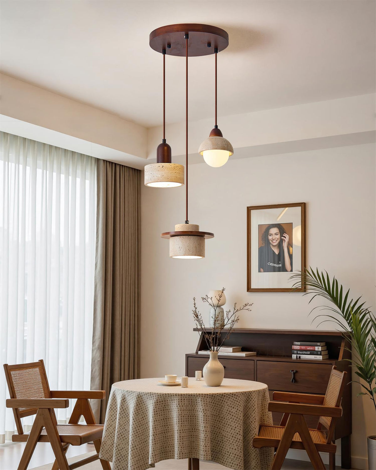Eluno Pendant Lamp Set Multi-Light Travertine-Neutral Decor