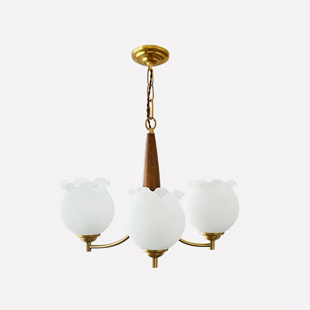 Lysilia Lustre en Verre, Bois et Laiton Vintage