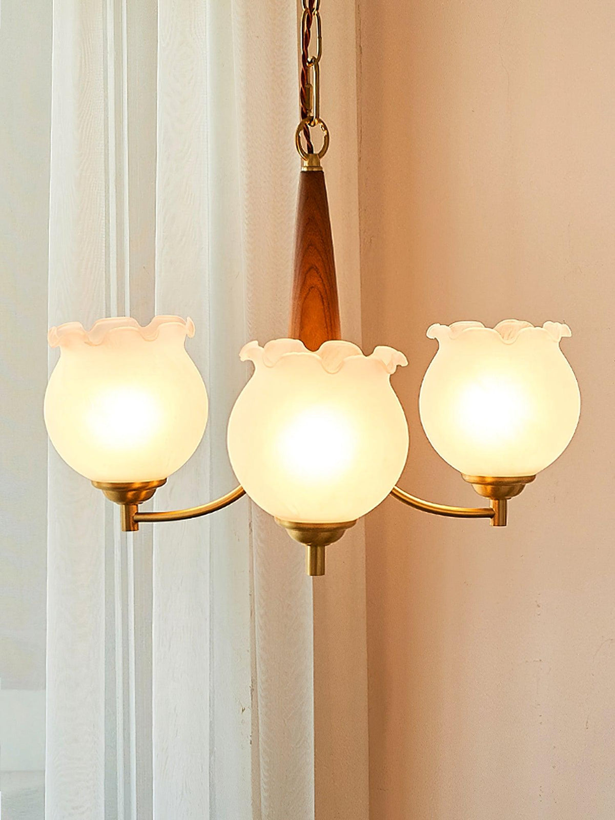 Lysilia Lustre en Verre, Bois et Laiton Vintage