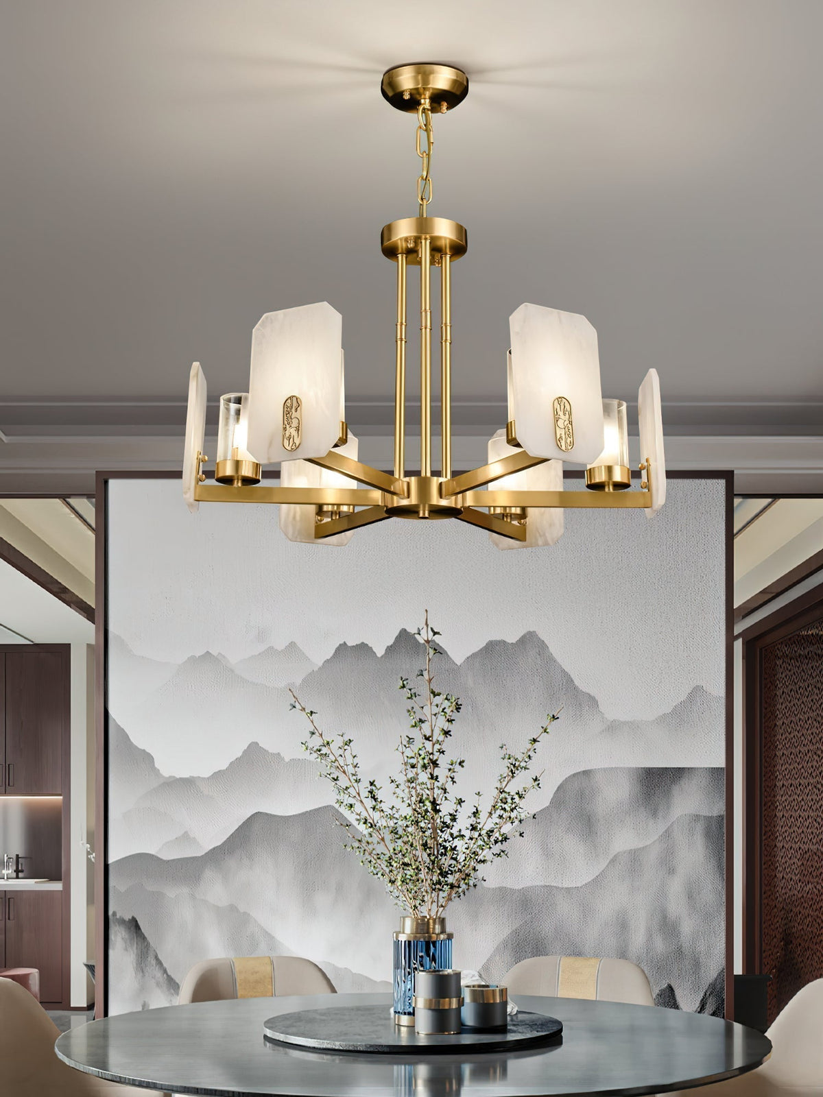 Aursorion Lustre Laiton Albâtre Luxe Postmoderne