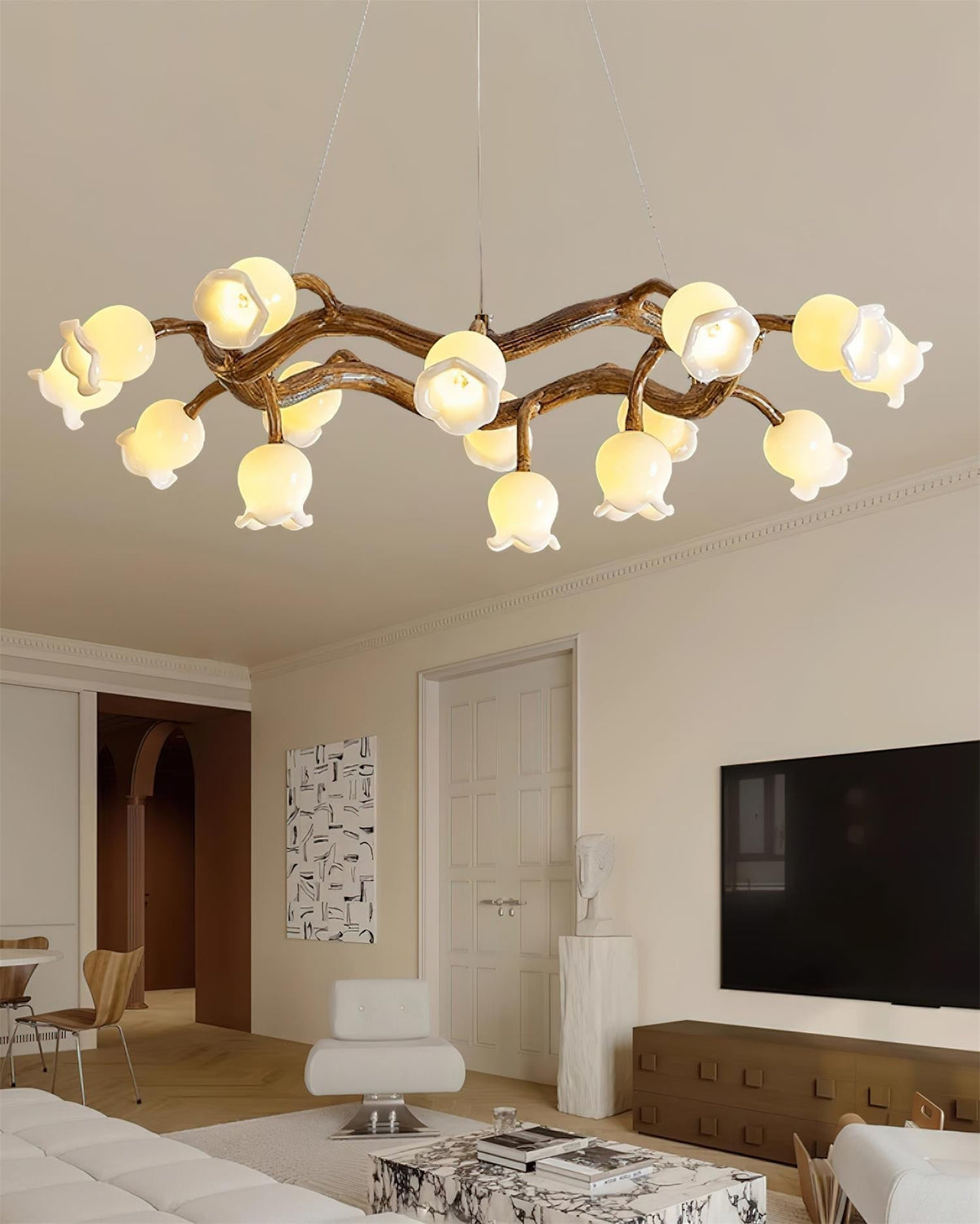 Alva Flowers Chandelier-Neutral Decor
