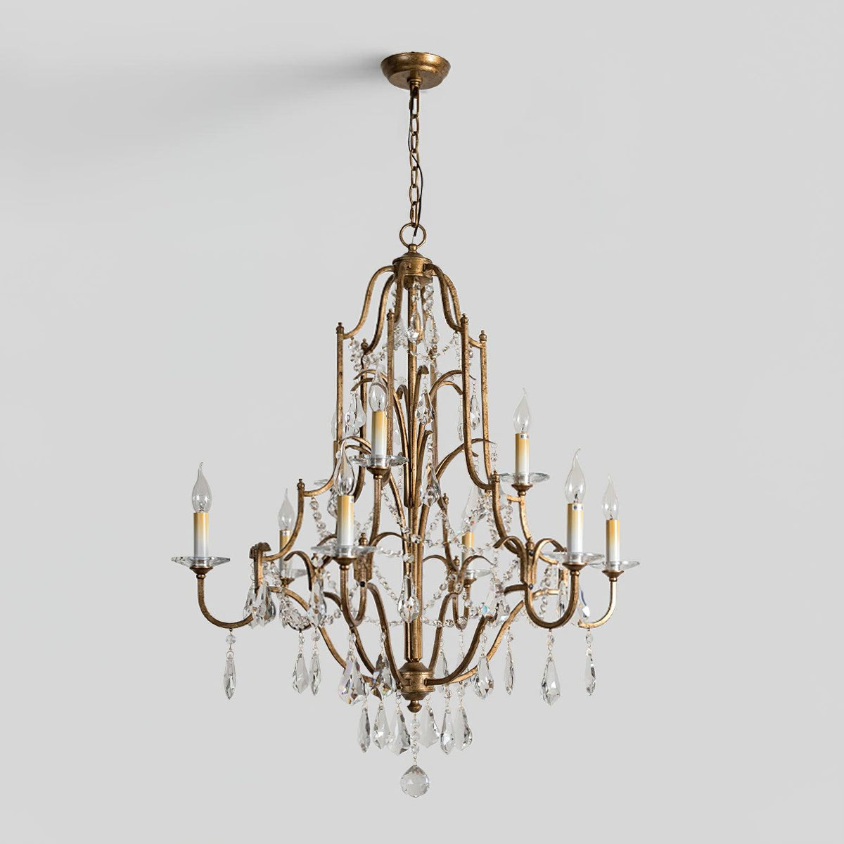 Valius Lustre en Fer Cristal Candelabre Vintage